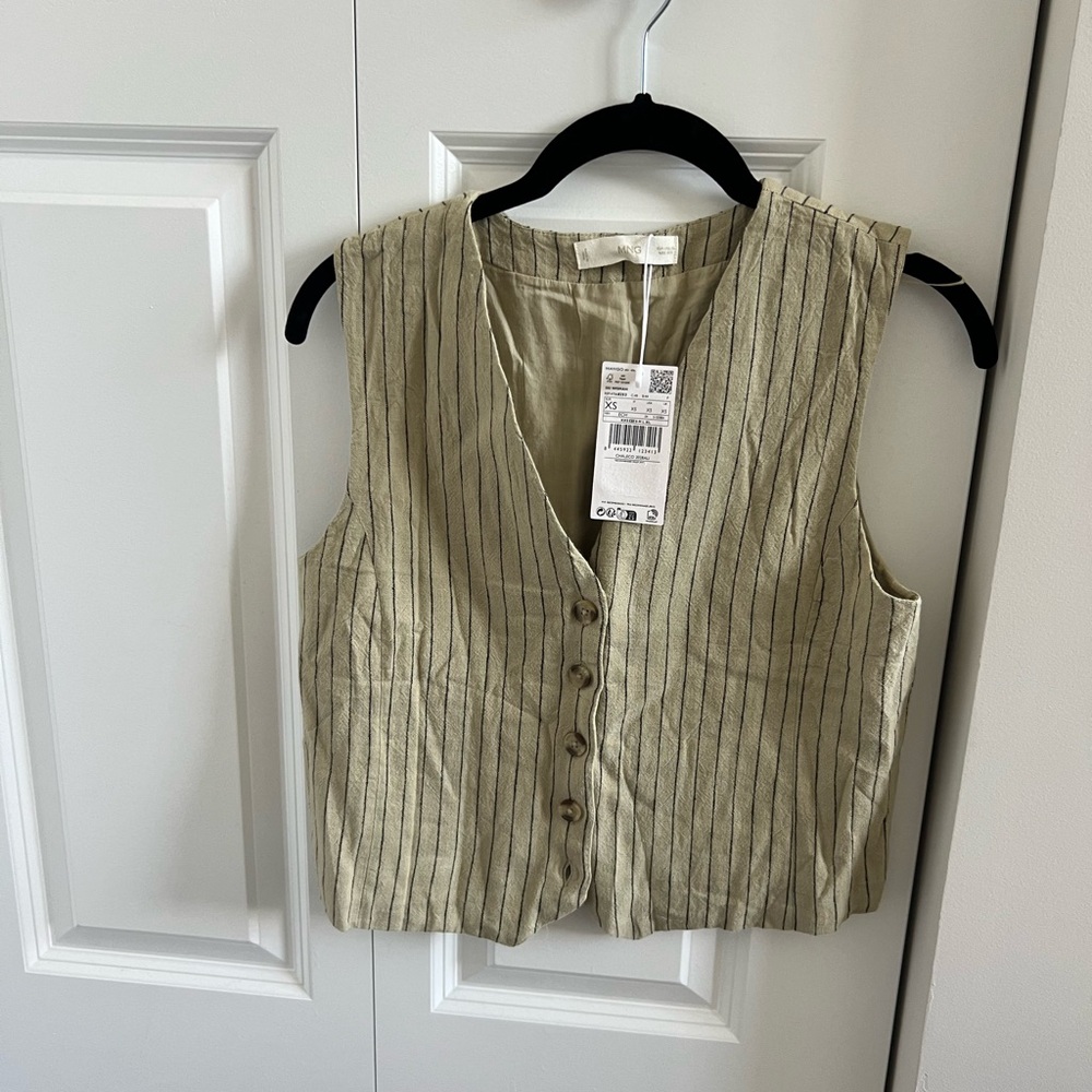 Mango Striped Button-Up Vest